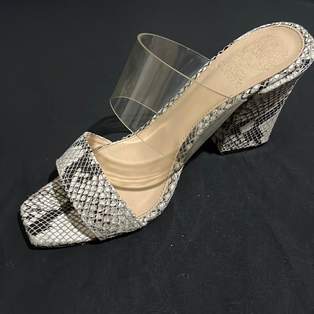 VINCE CAMUTO snakeskin heels ,clear strap:8 1/2